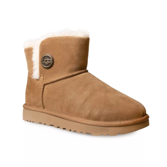 UGG Shoes - UGG MINI BAILEY SNAPS CHESTNUT SUEDE SHEEPSKIN WOMEN'S BOOTS SIZE US 8